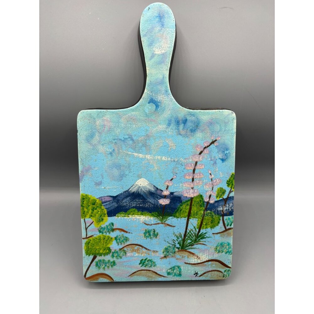 Vtg Hand‎ Painted Cutting Board Mount Fuji Ceramic Japan Wall Decor